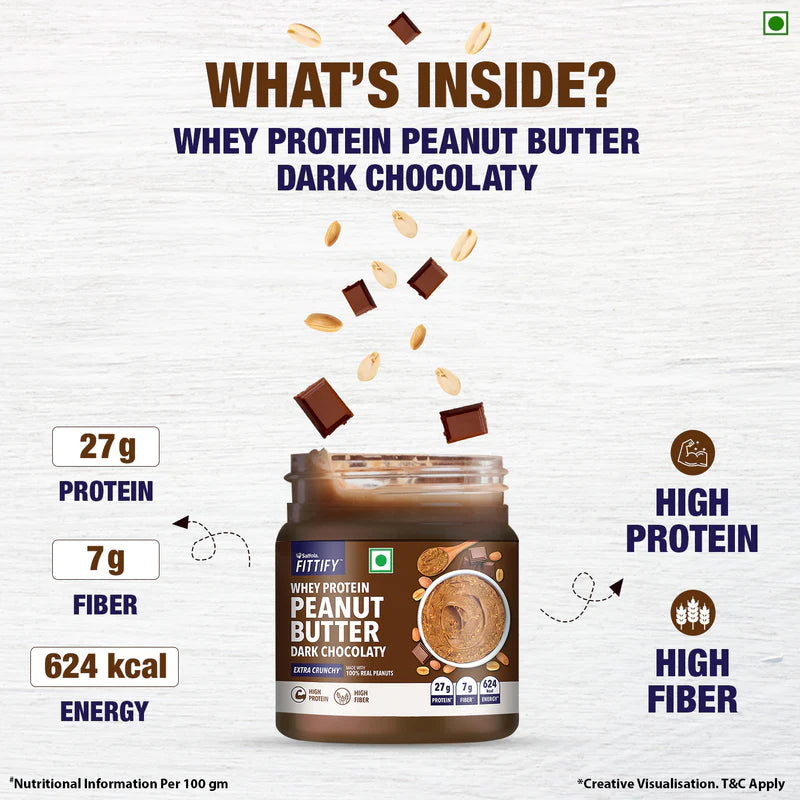 Saffola Fittify Whey Protein - Dark Chocolaty - Peanut Butter – Extra Crunchy – 340gm (Pack of 2)