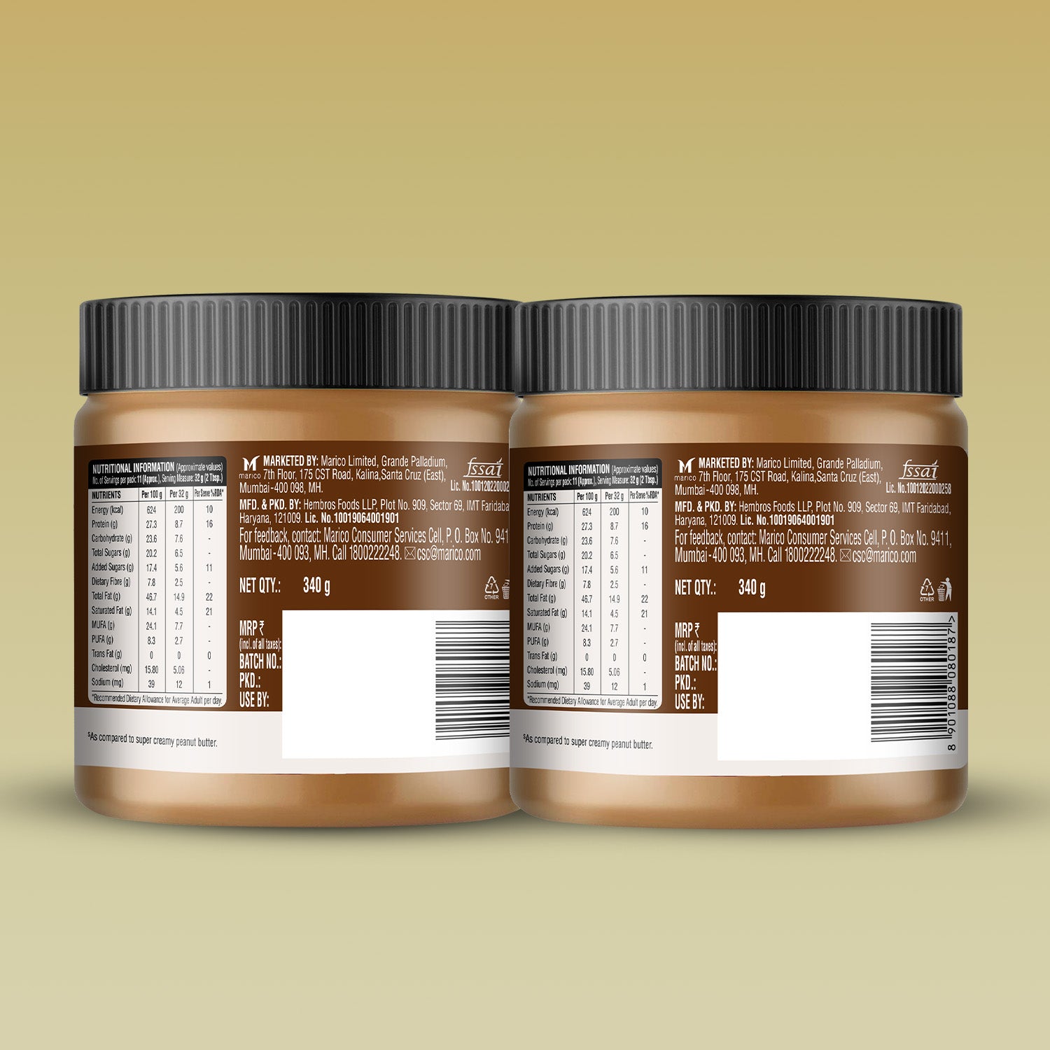 Saffola Fittify Whey Protein - Dark Chocolaty - Peanut Butter – Extra Crunchy – 340gm (Pack of 2)