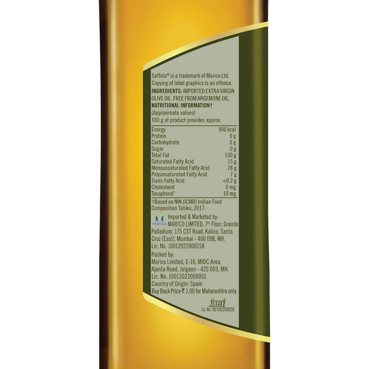 Saffola Aura Extra Virgin Olive Oil 1L Pack of 2