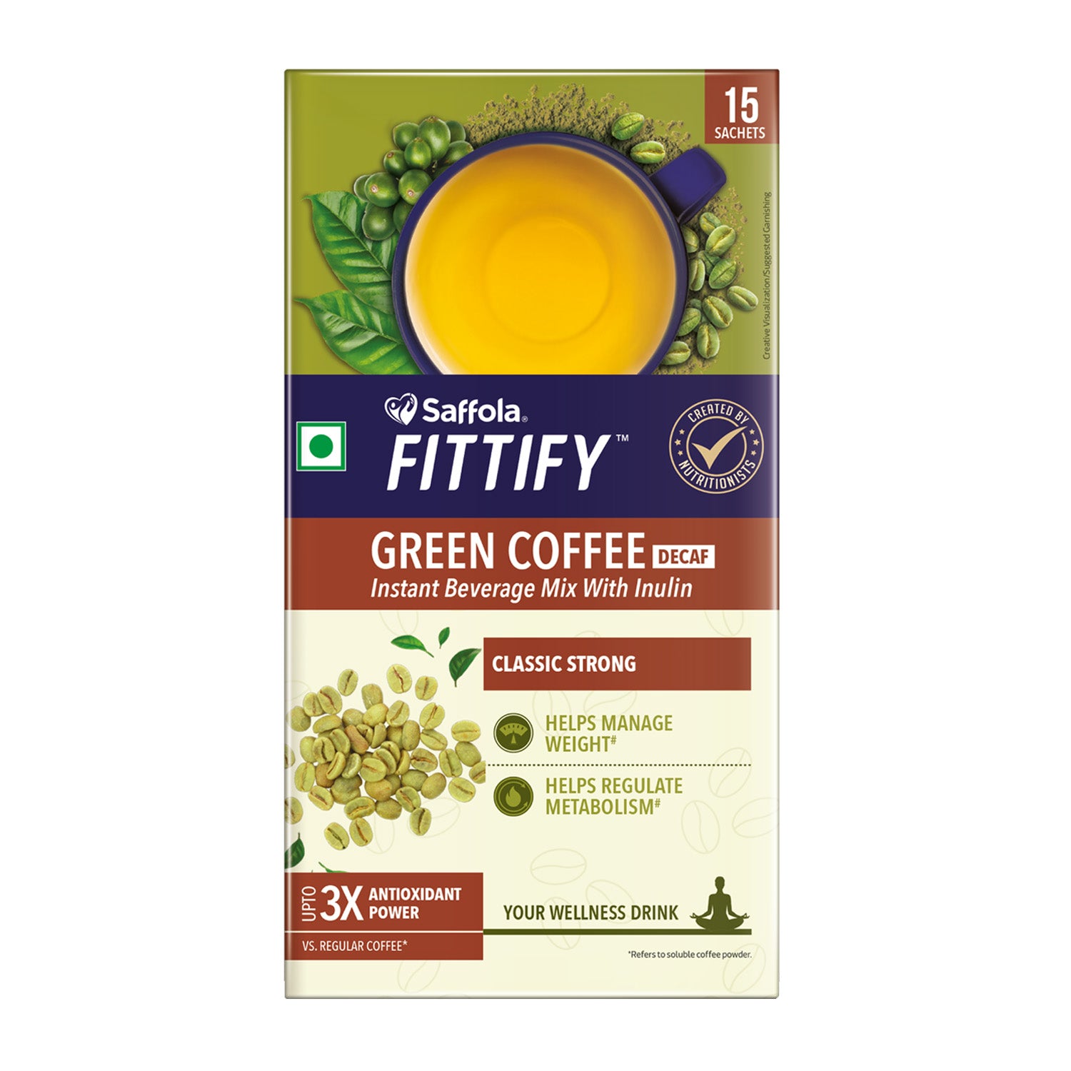 Saffola Fittify Green Coffee - Classic Strong - 15 Sachets - 30g
