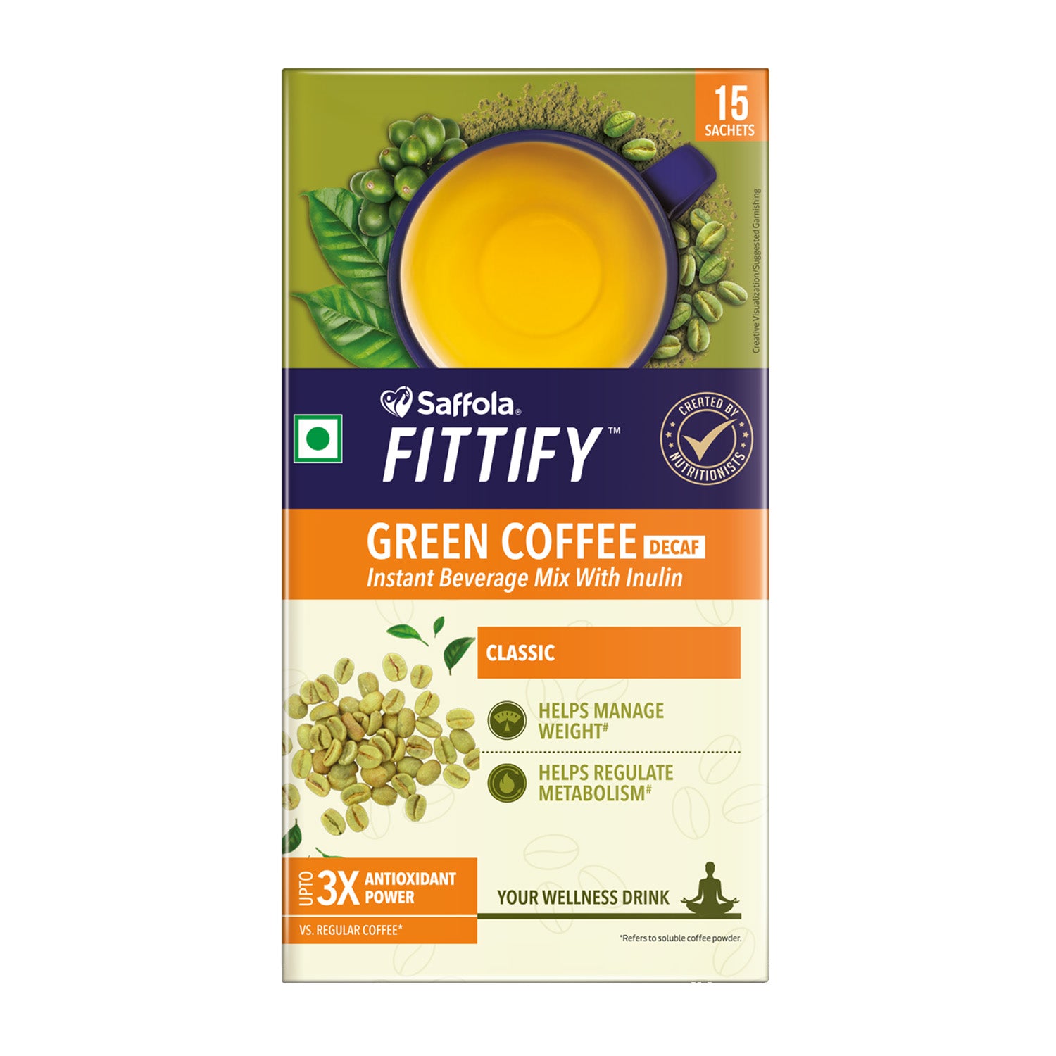 Saffola Fittify Green Coffee - Classic  - 15 Sachets - 30g