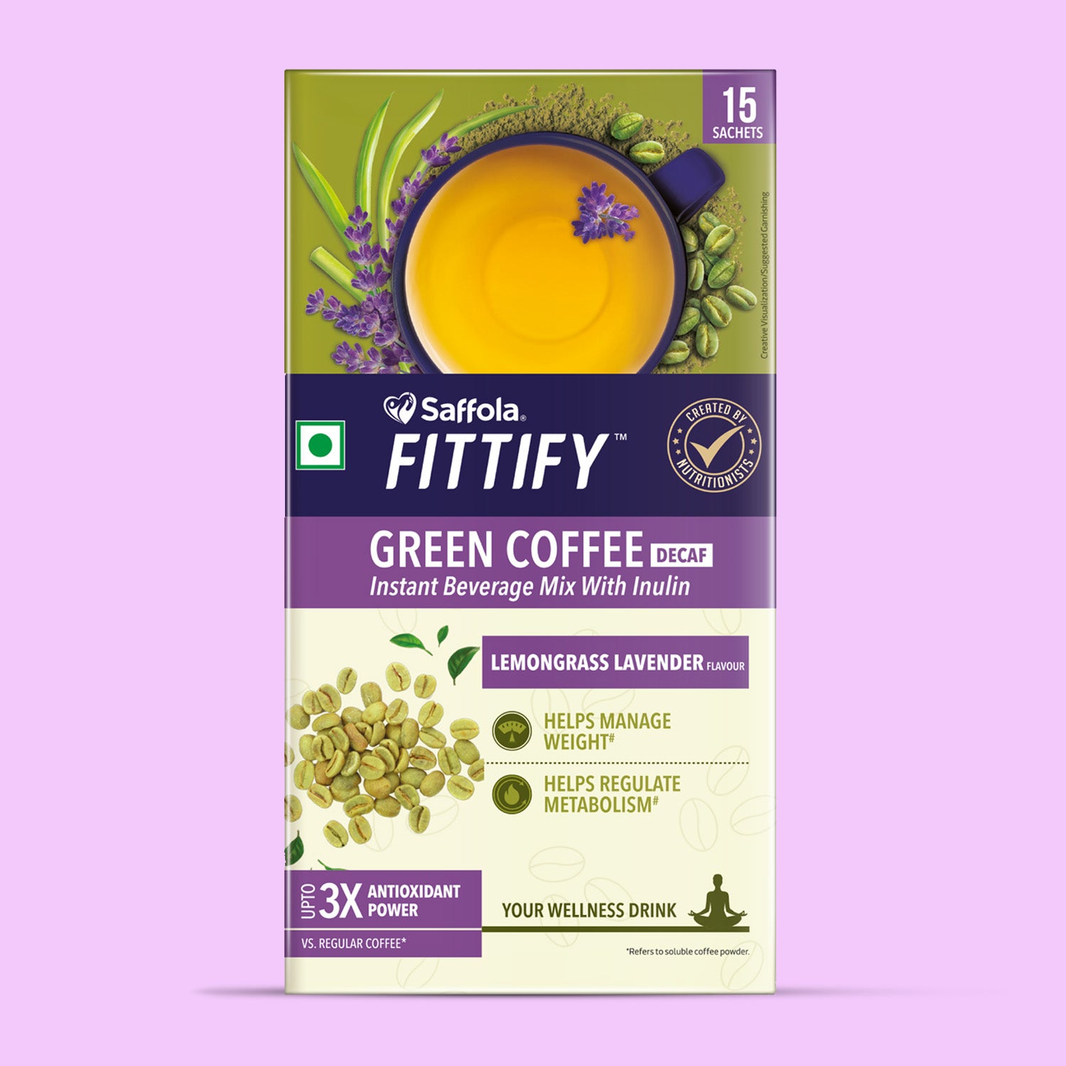 Saffola Fittify Green Coffee - Lemongrass Lavender 15 Sachets - 30g