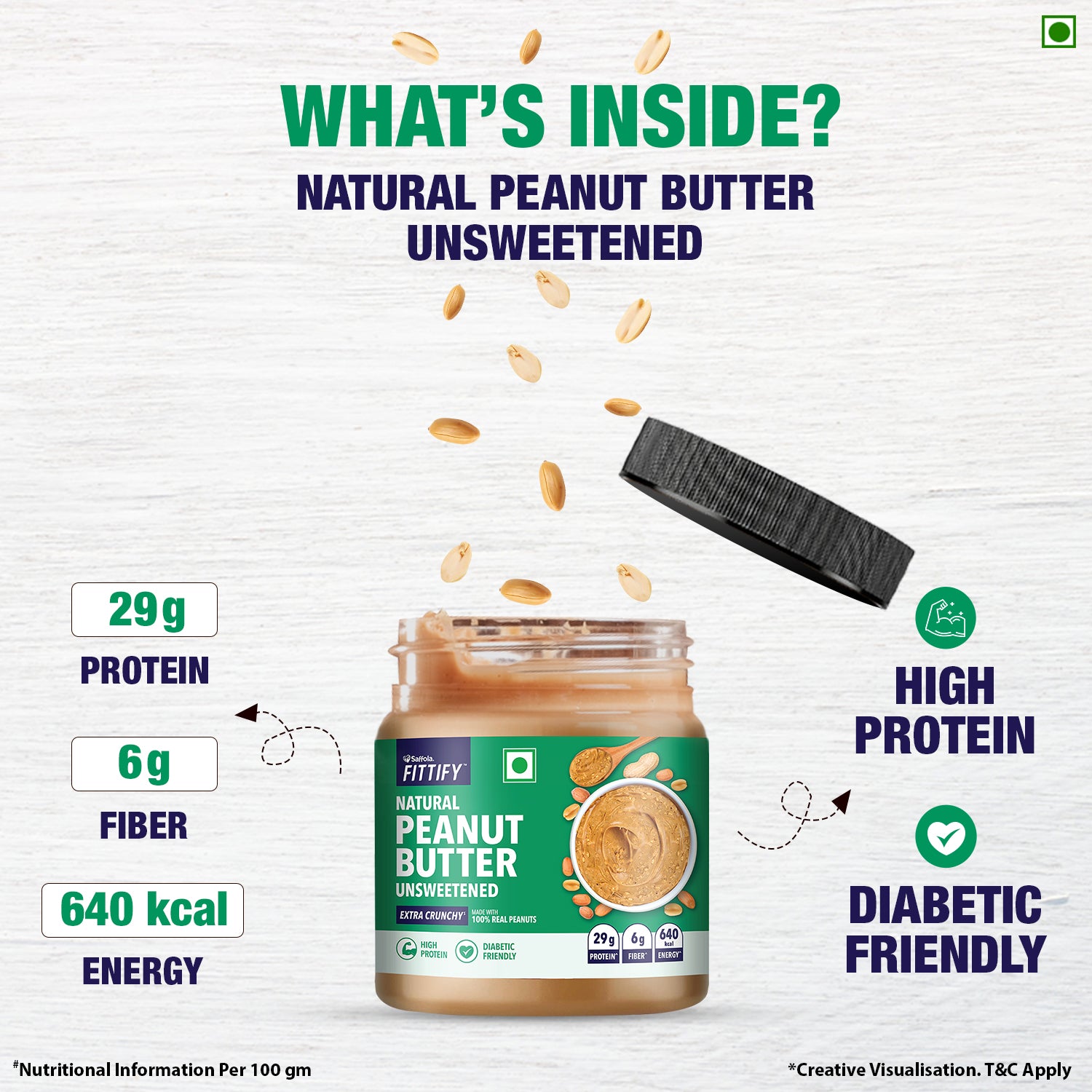 Saffola Fittify Natural - Unsweetened - Peanut Butter