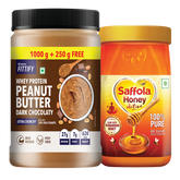 Morning Add-on Combo (Saffola Fittify Whey Protein Peanut Butter Extra Crunchy 1250g + Saffola Honey Active Pet Jar 1kg)