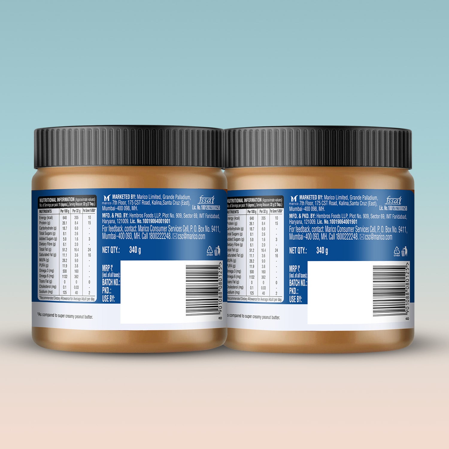 Saffola Fittify Original - Omega 3 - Peanut Butter – Super Creamy – 340gm (Pack fo 2)