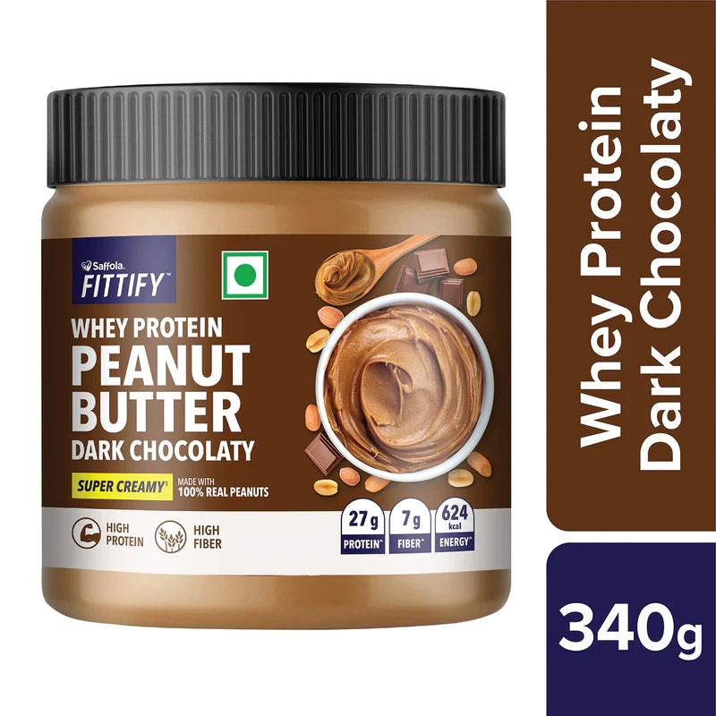 Saffola Fittify Whey Protein - Dark Chocolaty - Peanut Butter – Super Creamy – 340 gm (Pack of 2)