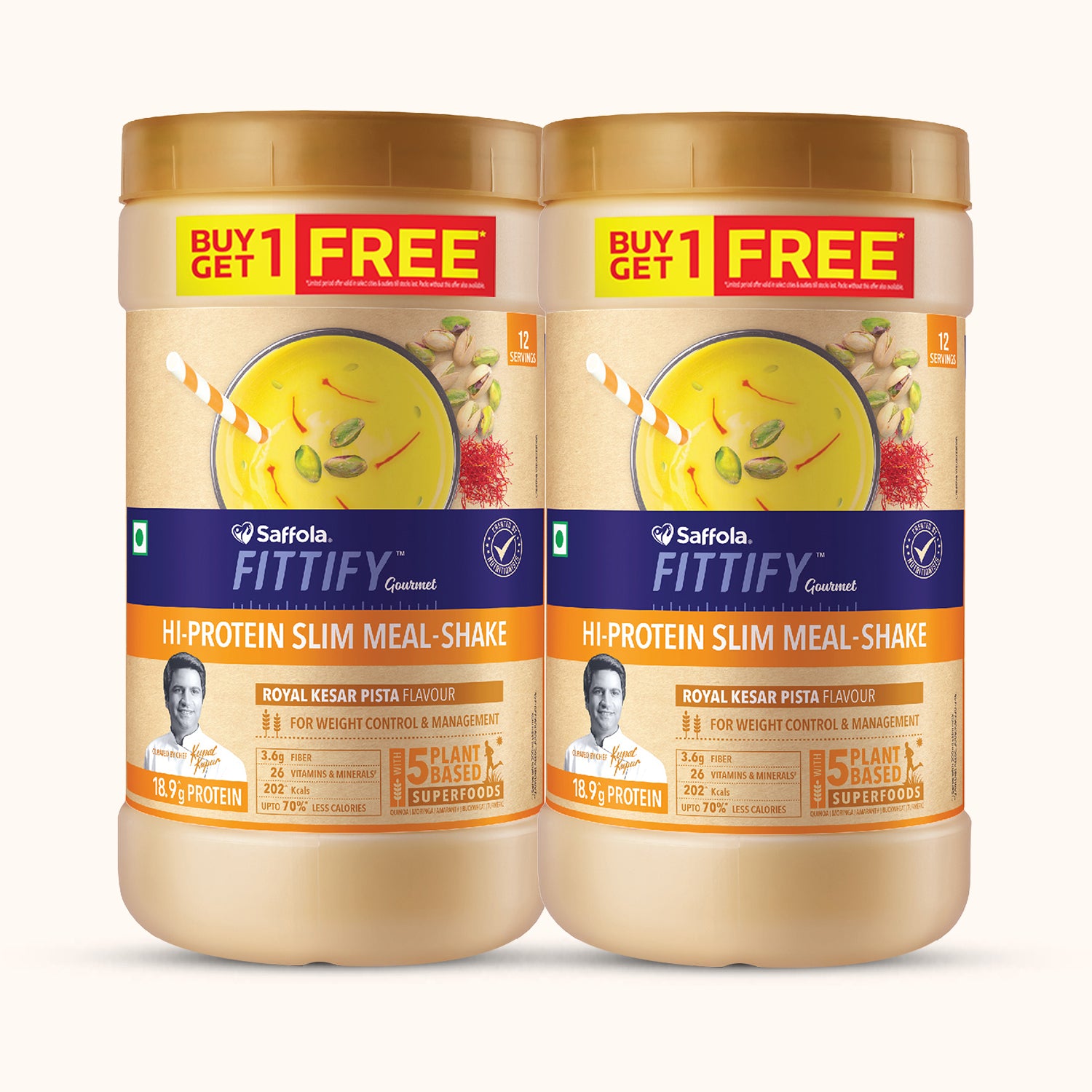 Saffola Fittify Hi-Protein Slim Meal Shake - Royal Kesar Pista - BOGO - 840g