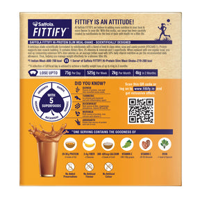 Saffola Fittify Hi-Protein Meal Replacement Shake - Assorted Pack +  Premium Plastic Shaker - 700ml