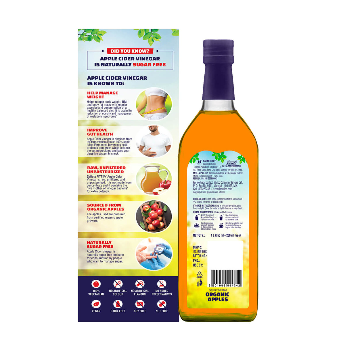 Saffola Fittify Apple Cider Vinegar with The Mother -1000ml