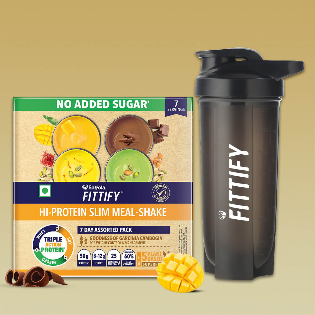 [SALE] Saffola Fittify Hi-Protein Meal Replacement Shake - Assorted Pack +  Premium Plastic Shaker - 700ml