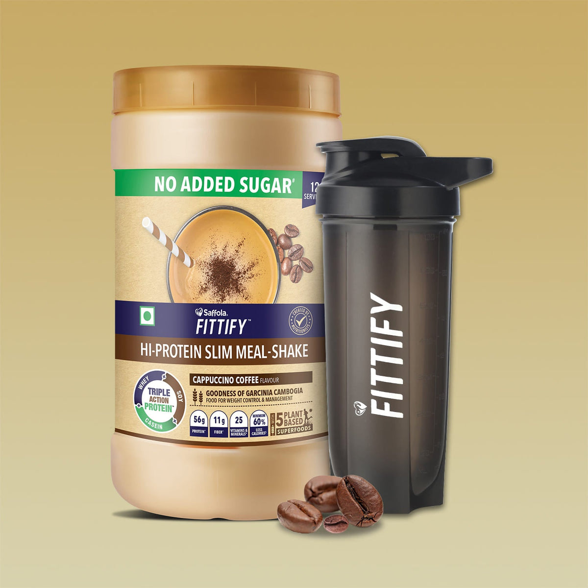 [SALE] Saffola Fittify Hi-Protein Slim Meal Shake Cappuccino Coffee 420g + Premium Plastic Shaker 700ml