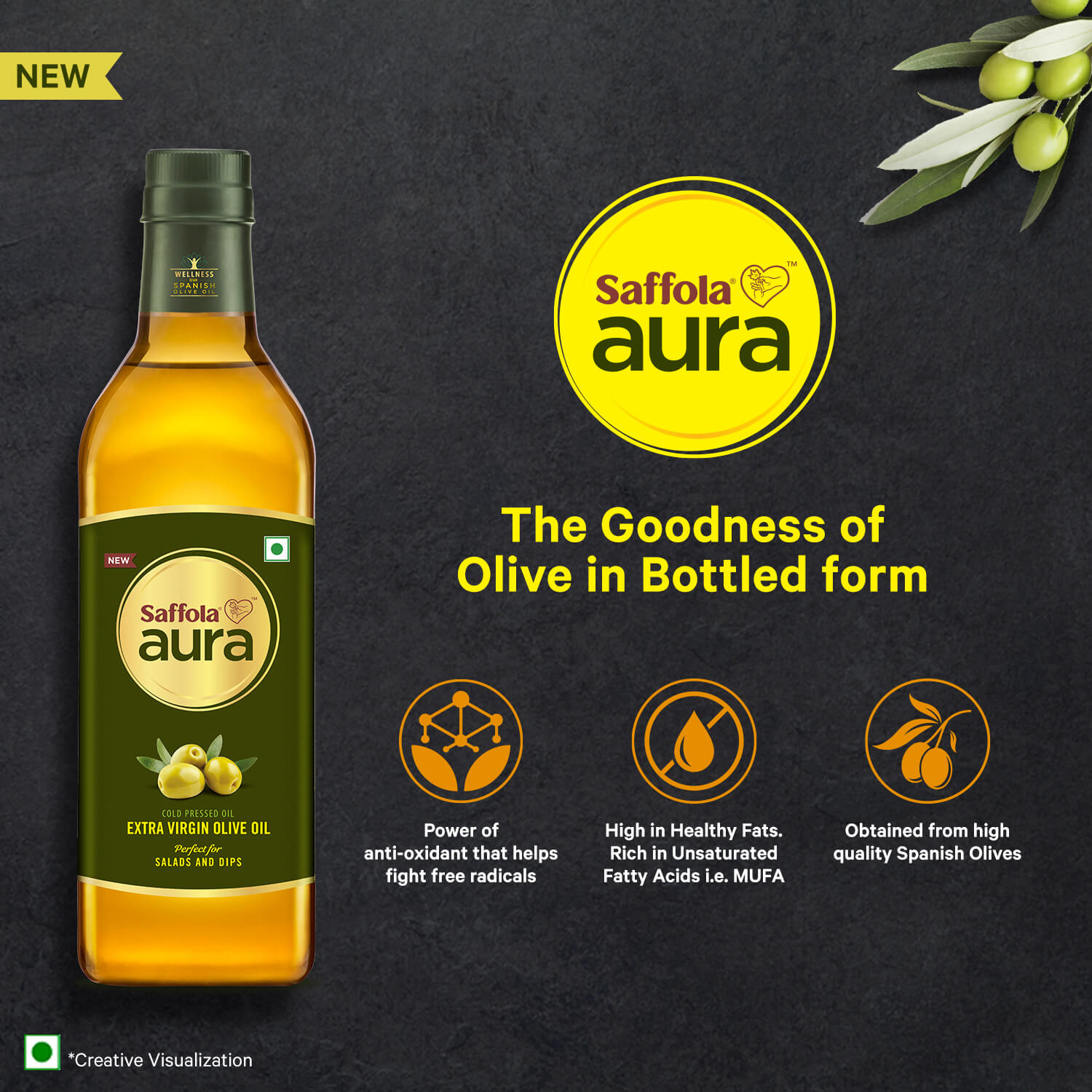 Saffola Aura Extra Virgin Olive Oil  - 1L