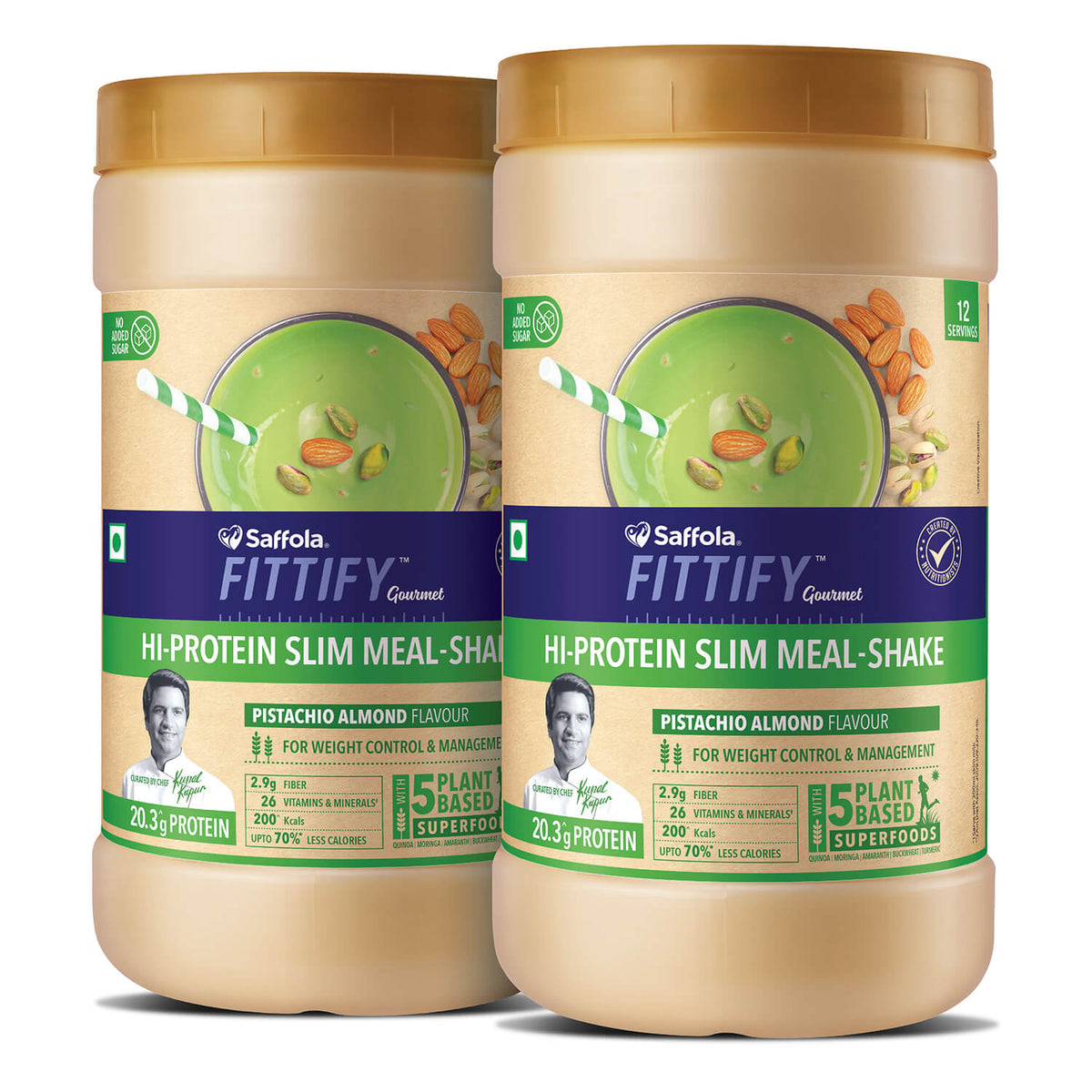 Saffola Fittify Hi-Protein Slim Meal Shake - Pistachio Almond - BOGO - 840g