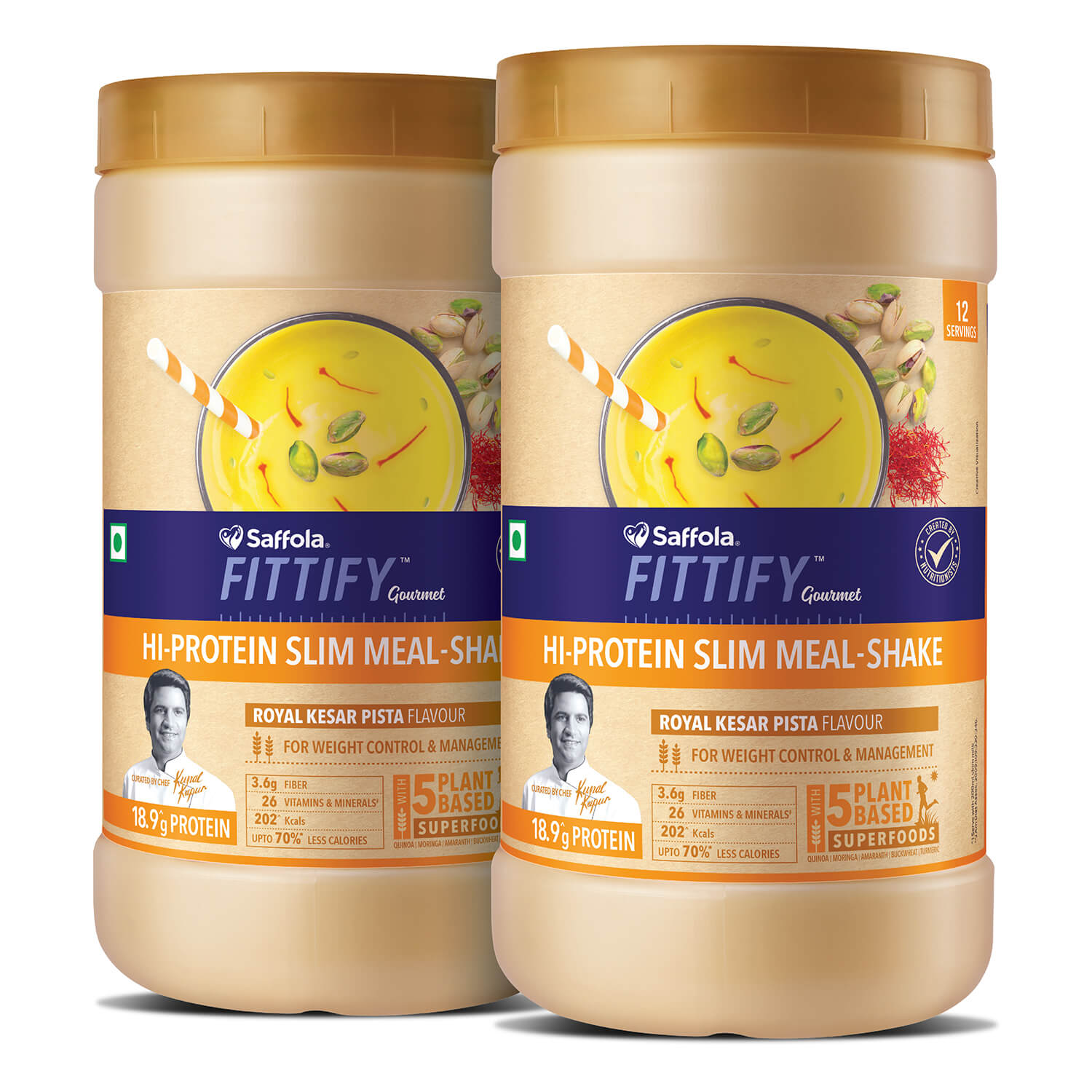 Saffola Fittify Hi-Protein Slim Meal Shake Royal Kesar Pista BOGO + Plastic Black Shaker 700ml Combo