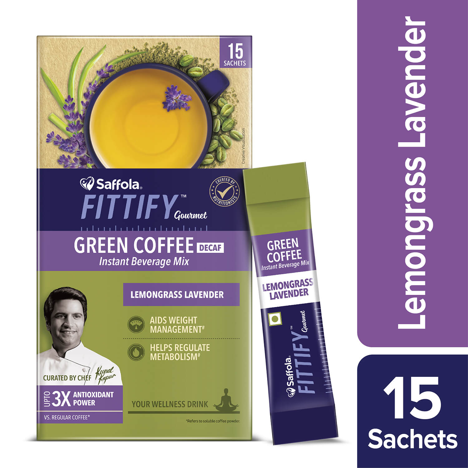 Saffola Fittify Green Coffee - Lemon Mint + Lemongrass Lavender Combo - Pack of 2