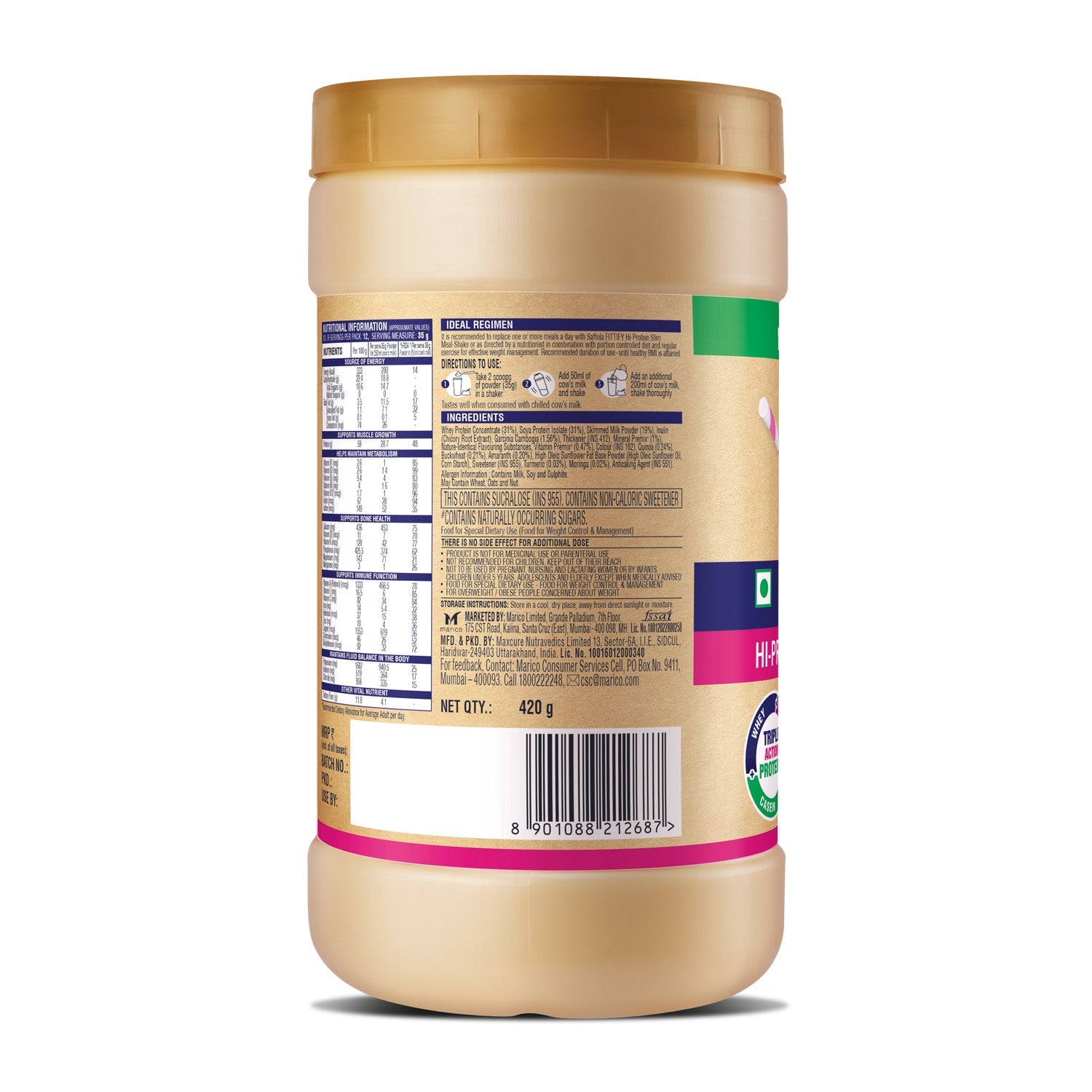 [CRED] Saffola Fittify Hi-Protein Slim Meal Shake- Rose - BOGO - 840 gms
