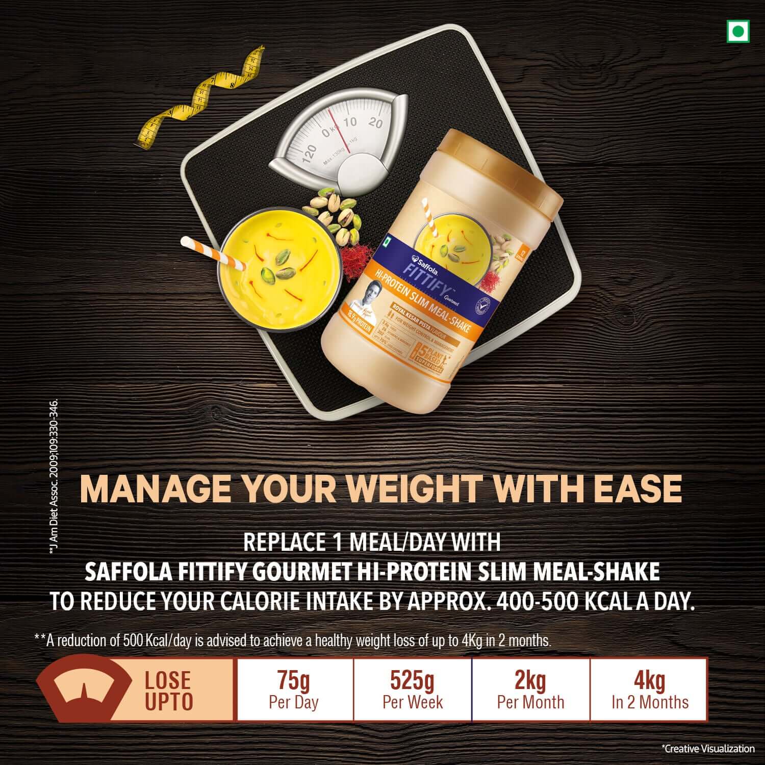 Saffola Fittify Hi-Protein Slim Meal Shake - Royal Kesar Pista - Pack of 1 - 420g