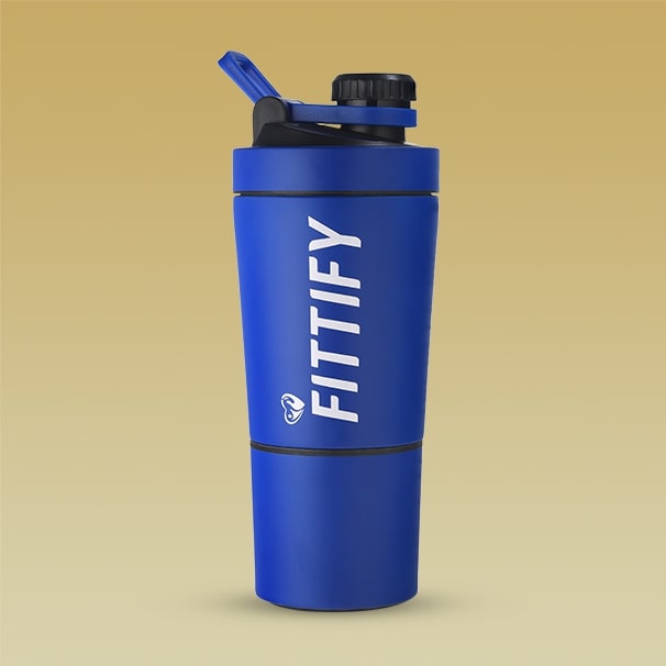 Saffola Fittify Premium Metal Blue Shaker With Compartment - 500ml