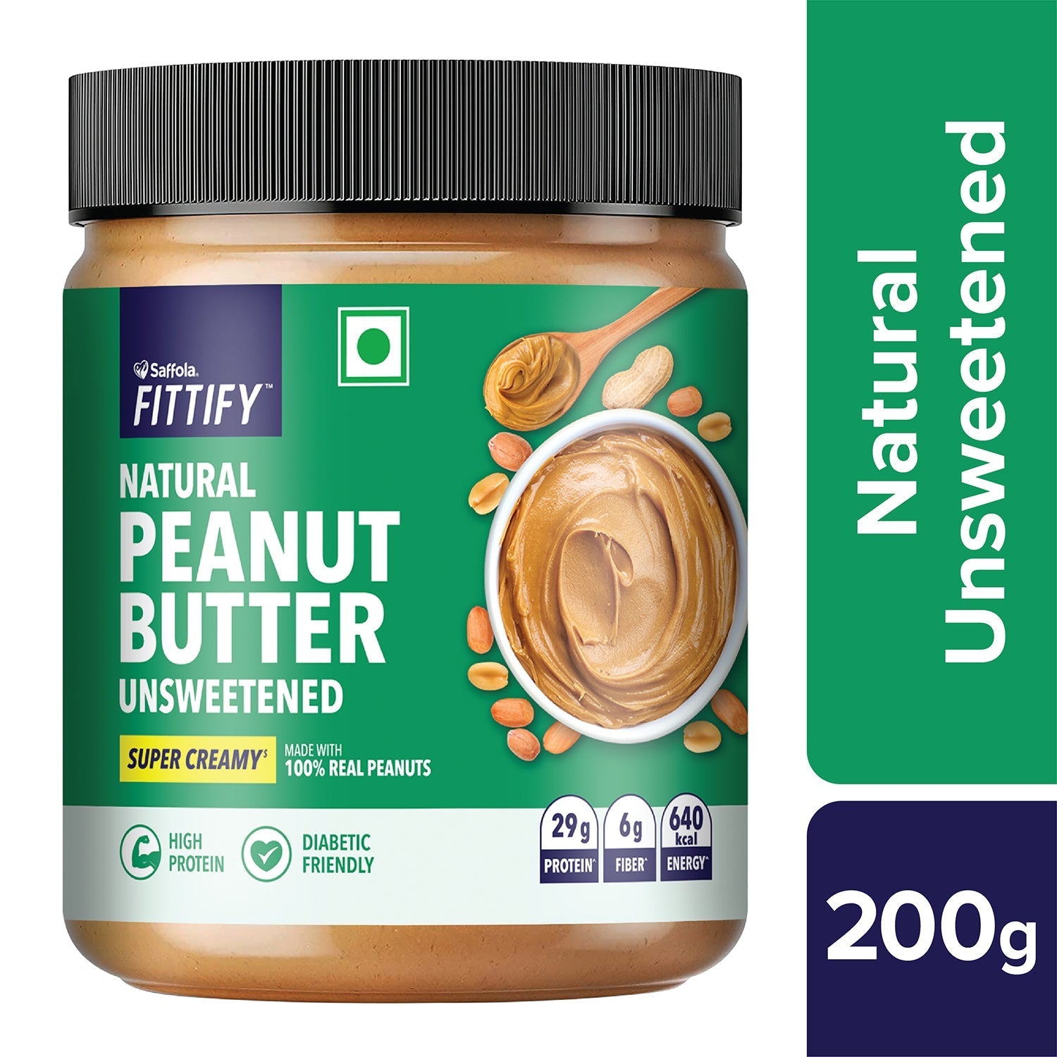 Saffola Fittify Natural - Unsweetened - Peanut Butter (Pack of 2)