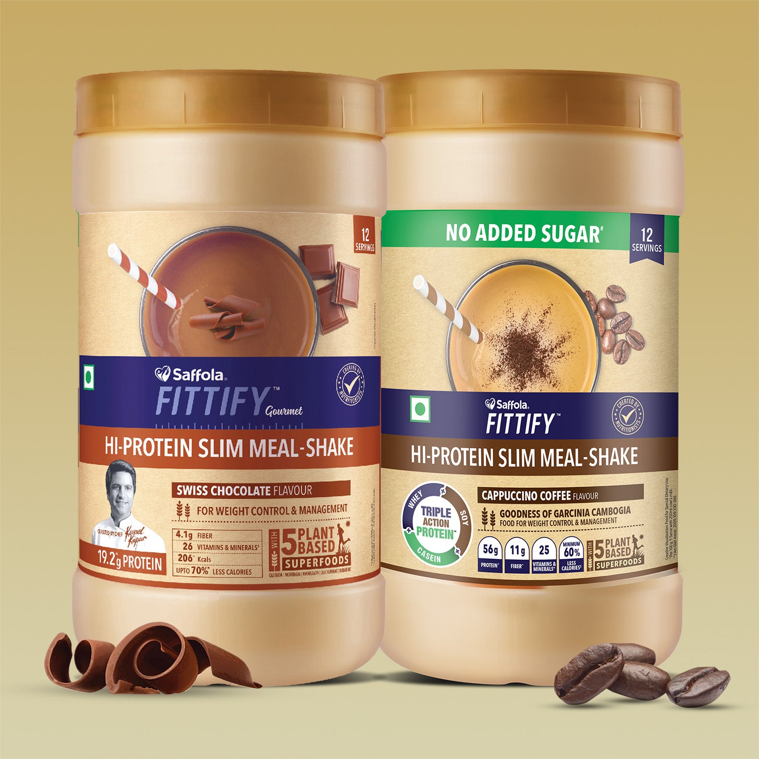 Saffola Fittify Hi-Protein Slim Meal Shake - Swiss Chocolate - 420g +  Cappuccino Coffee - 420g