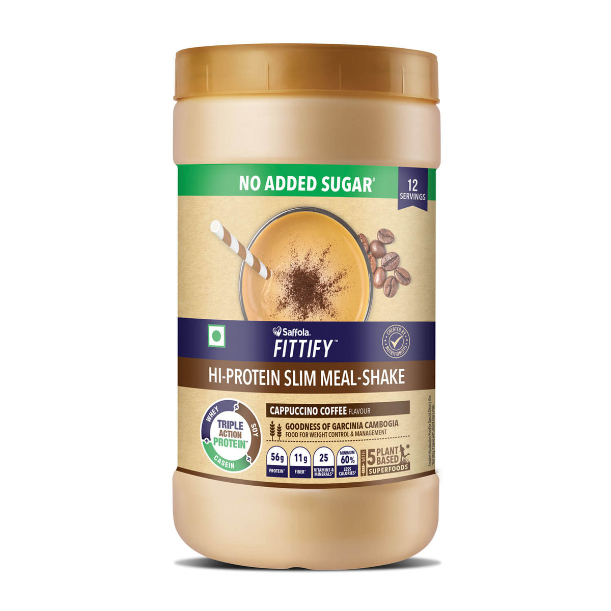 [SALE] Saffola Fittify Hi-Protein Slim Meal Shake Cappuccino Coffee 420g + Premium Plastic Shaker 700ml
