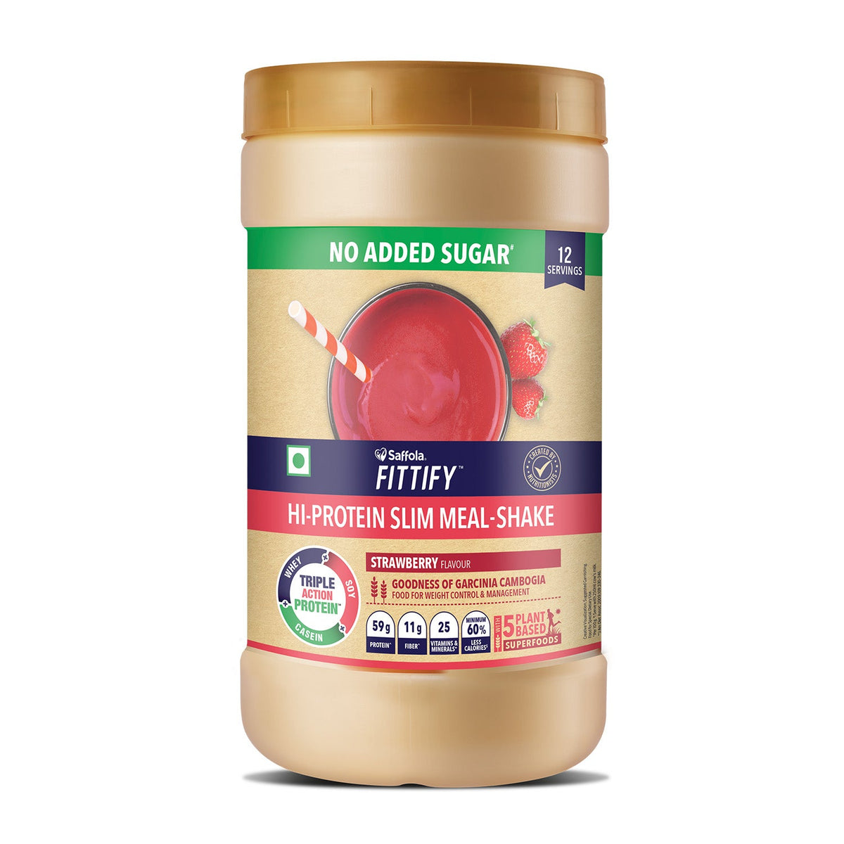 [CRED] Hi Protein Slim Meal-Shake Strawberry No Added Sugar Buy 1 Get 1 Free 420 Gms (12 Servings)